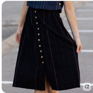 Handwoven Cotton Flair Midi Skirt in Black - S